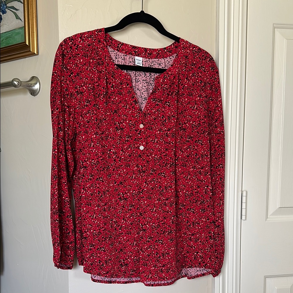 Old Navy Red and Black Floral Blouse